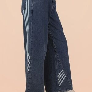 Very J Dark Indigo Wide-Leg Jeans with Light Blue Stripe Accents